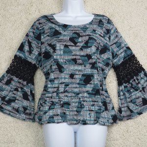 Alfani*‎ Women's Flared Long Sleeve Boat Neck Elastic Waist Blouse Size~ P/XL